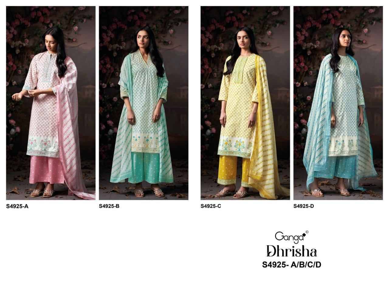DHRISHA 4925 Series By Ganga Fashion Beautiful Festive Suits Stylish Colorful Fancy Casual Wear & Ethnic Wear PREMIUM COTTON Print Dresses At Wholesale Price